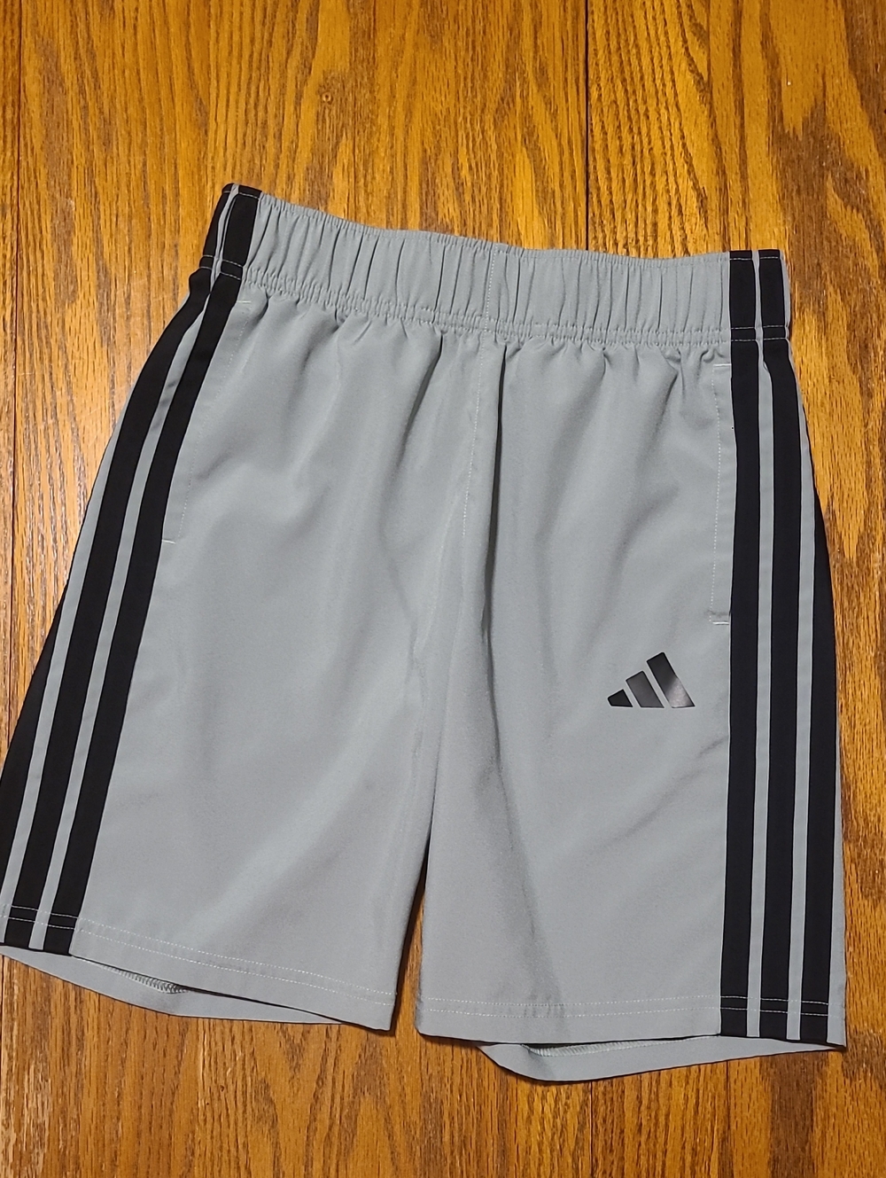 adidas Army Green Kids Athletic Shorts with Black Stripes - Medium